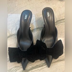 Zara mules with bow - kitten heels size 6.5